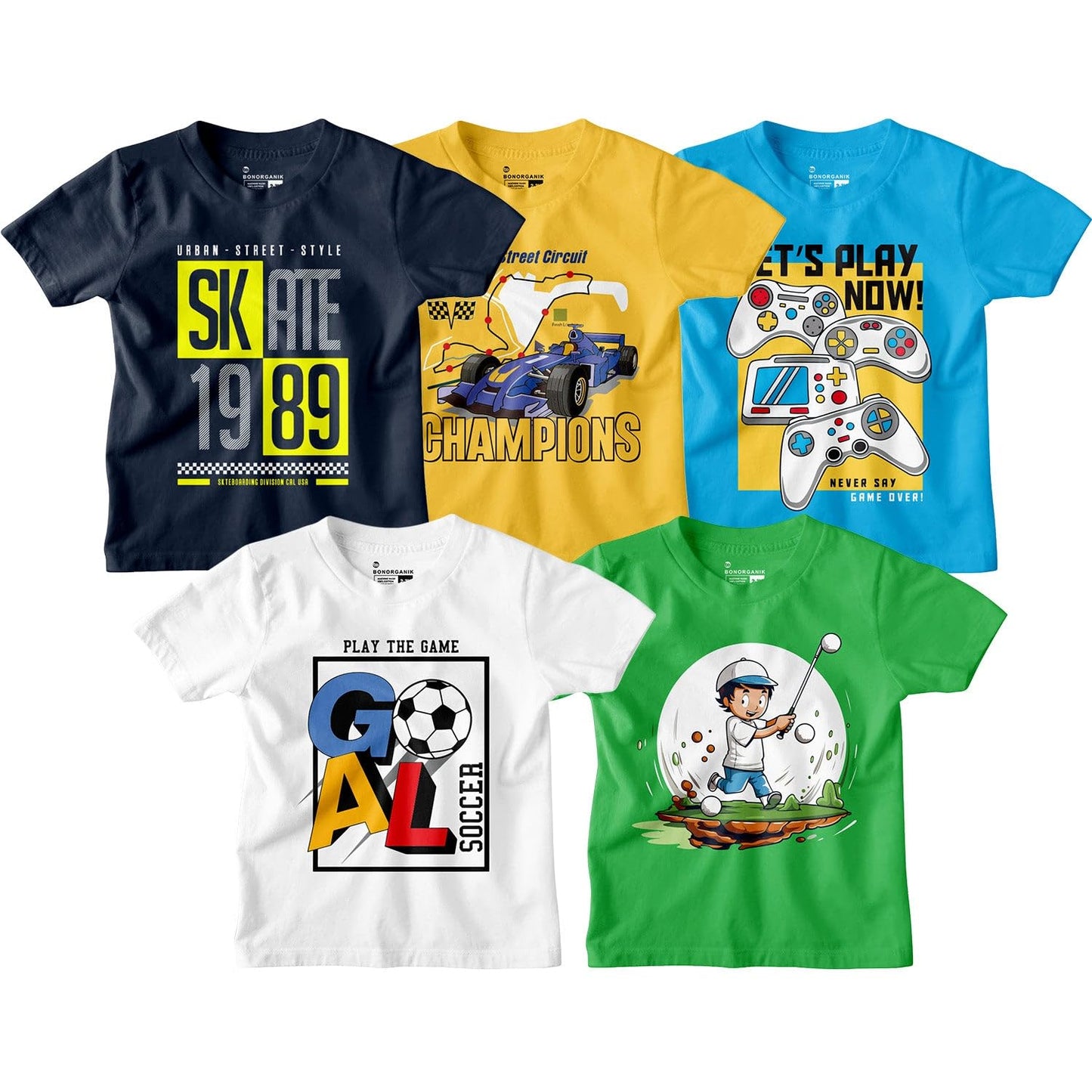 Bon Organik Boys Regular Fit T-Shirt (BON15058_Multi