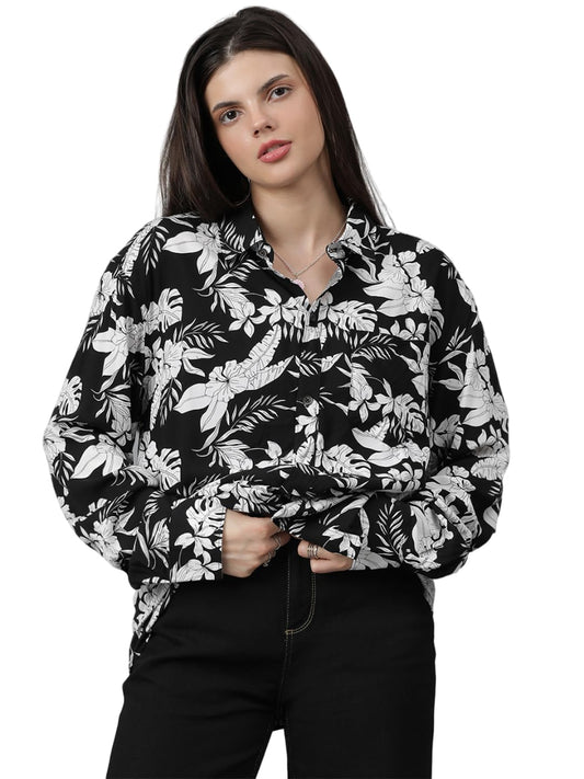 Kotty WomenS Oversized Multicolor Cotton Blend Printed Shirt(Multicolor_M)