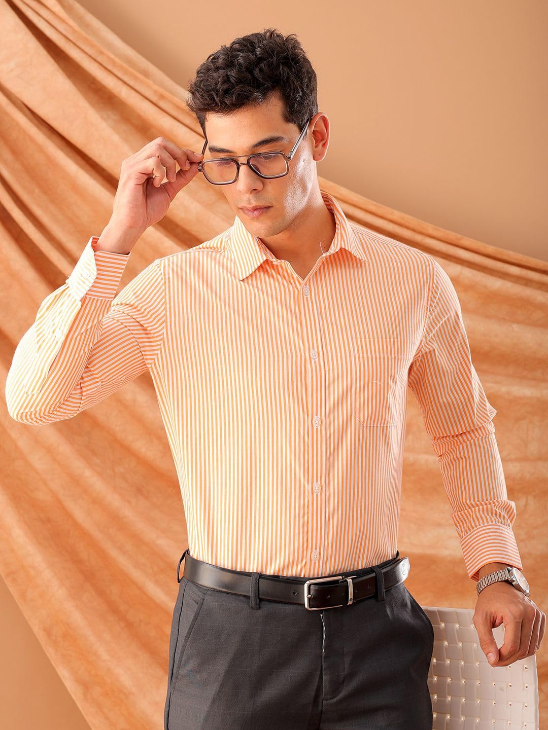 The Indian Garage Co Mens Slim Fit Shirt (0424-SHFRST-01-04_Orange