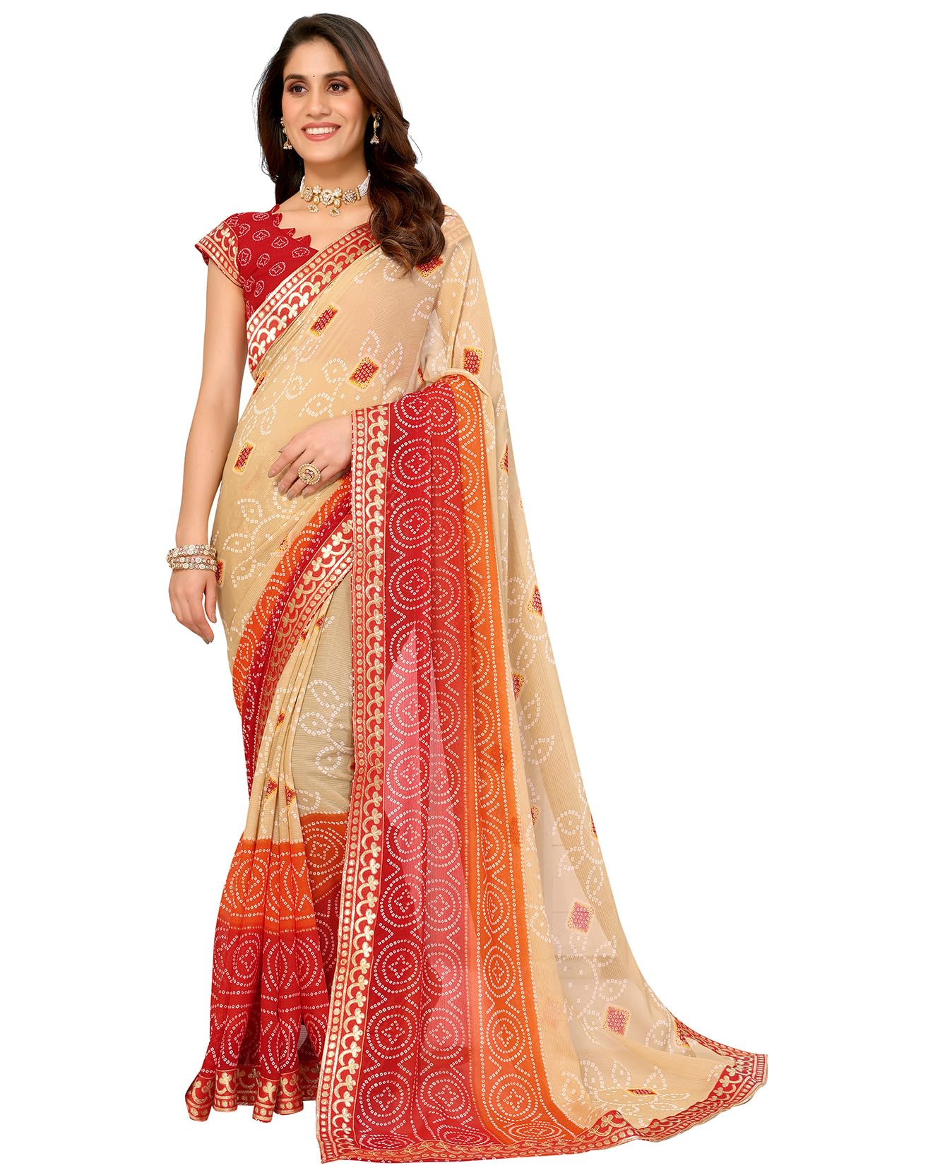Yashika Womens Woven Latest Georgette Saree with Lace and Blouse Material (AZ-YS-P1-AACHAL-KORAM-Parent_Chiku Red)