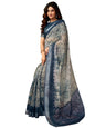 Satrani WomenS Linen Zari Border Printed Ready To Wear One Minute Pre Pleated Readymade Saree With Unstitched Blouse Piece (33R