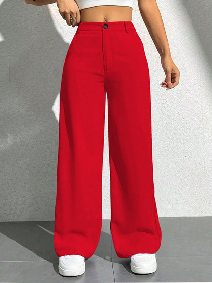 Toochki Trousers for Women | Womens High-Waisted Pant | Trouser | Korean Style | Bottom Red