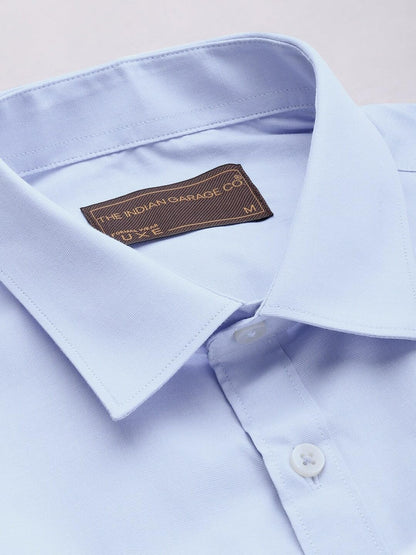The Indian Garage Co Men Blue Solid Slim Fit Cotton Formal Shirt