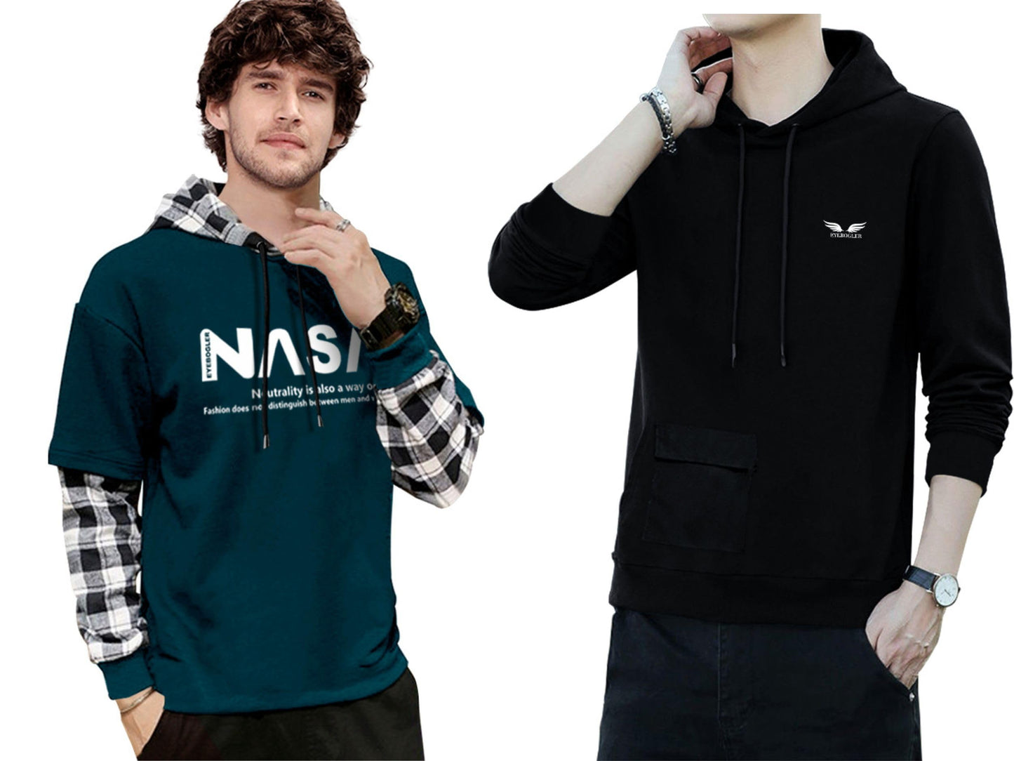 Noble Monk Men Stylish Printed T-Shirt (Pack Of 2) | Full Sleeve | Hooded Neck | Combo Hoodies For Men