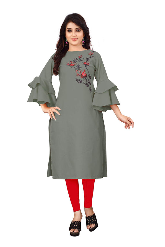 OM SAI LATEST CREATION Slub-Rayon 3/4 Sleeve Printed A-Line Kurti for Women