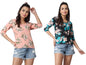 POPWINGS Casual Floral Printed Round-Neck Puff-Sleeves Tops Combo for Women