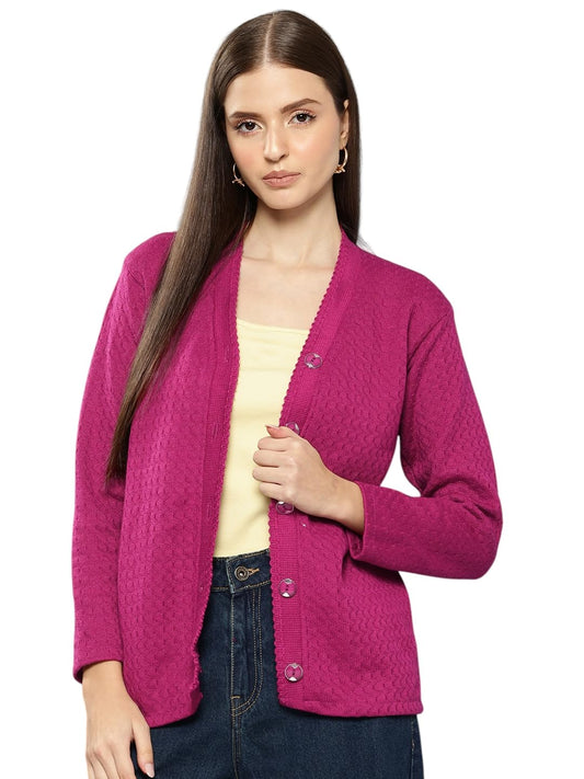 Aarika Womens Casual Wear Purple Colour Solid Woolen Cardigan (S-L)
