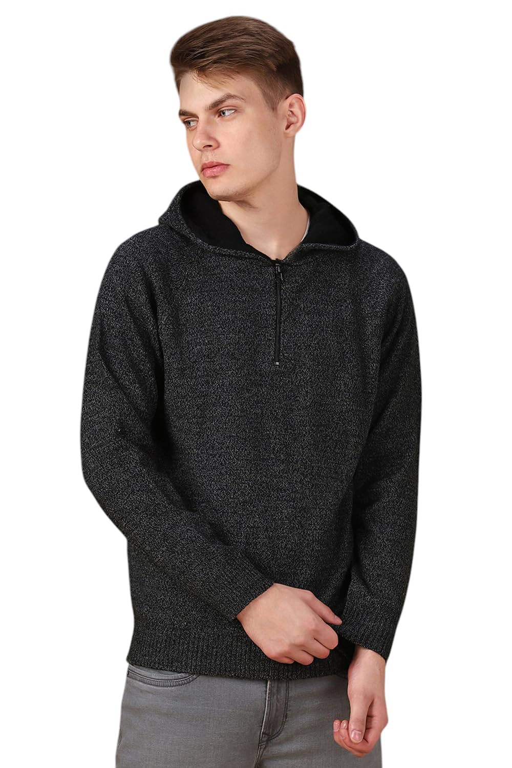 Dennis Lingo Men Solid Acrylic Regular-Fit Full-Sleeves Sweater Grey Melange
