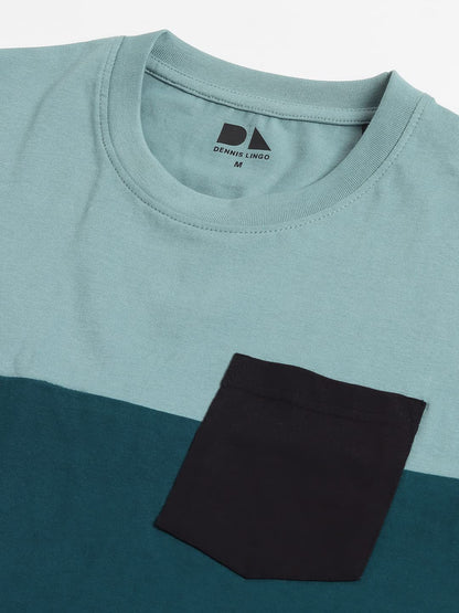 Dennis Lingo MenS Slim Fit Solid Teal Round Neck T-Shirt