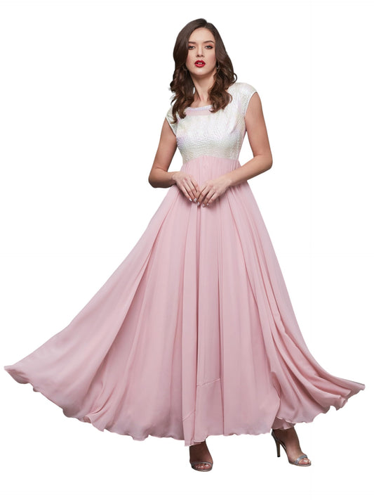Miss Chase Womens Round Neck Raglan Sleeve Self-Designed Maxi Dress (MCSS23D06-58-234-06, Dusty Pink, XL)