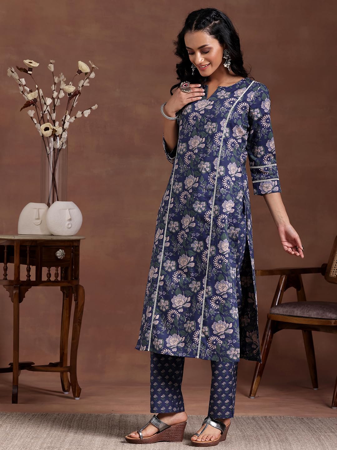 Libas WomenS Pure Cotton Printed Kurta Set (277370R Blue
