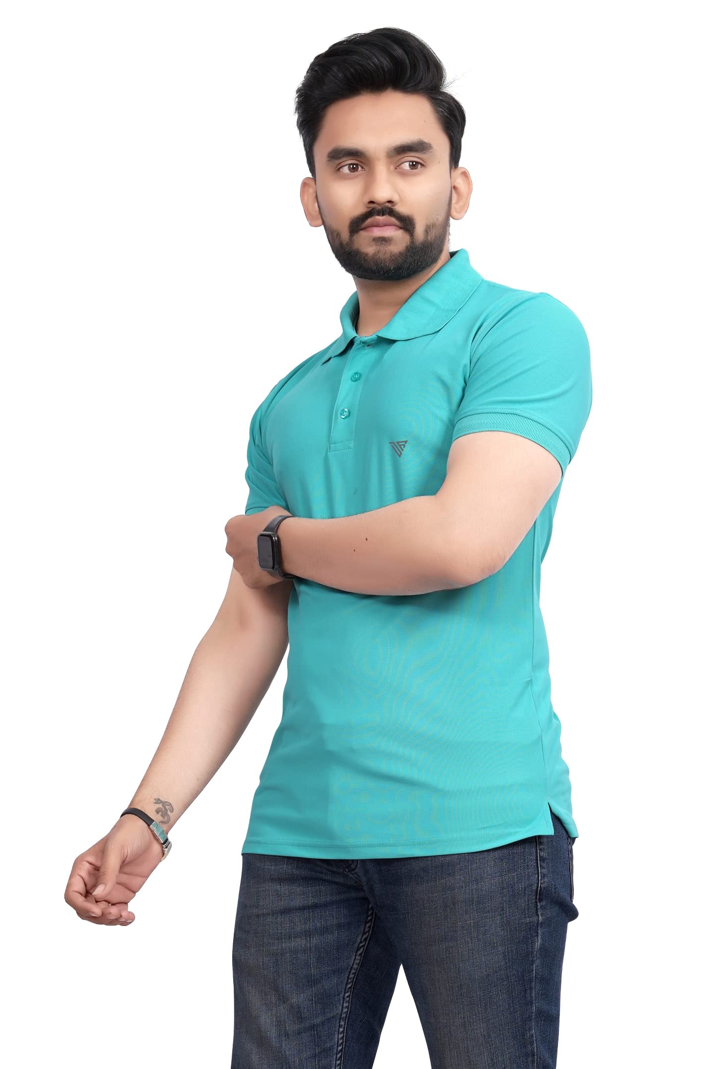 More & More MenS Solid Regular Fit Polo Sea Green