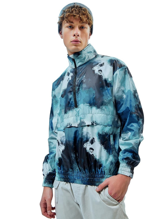Bewakoof Air 1.0 Mens Tie & Dye Oversized Fit Full Sleeve Round Neck Nylon Windcheater Jacket_ 596237 Blue XL