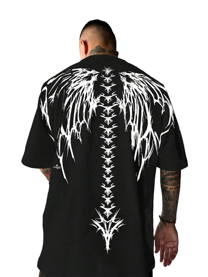 Thalasi Men Cotton Printed Aesthetic Oversized Tshirt For Men - Black T Shirt For Men Stylish | Half Sleeve Oversize Fit Round N