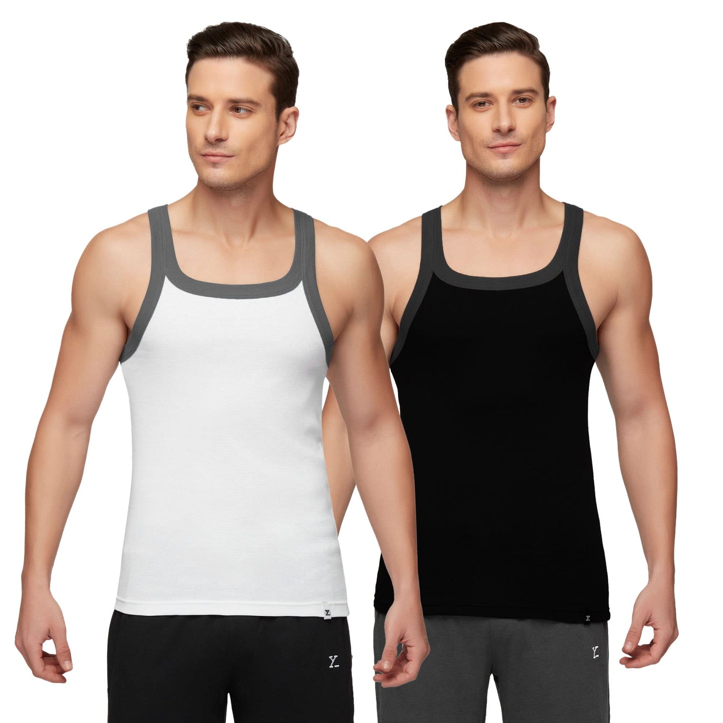 XYXX Mens Super Combed Cotton Square Neck Knitted Vest - High Moisture Absorbing Innerwear for Men with Anti-Bacterial Silver F