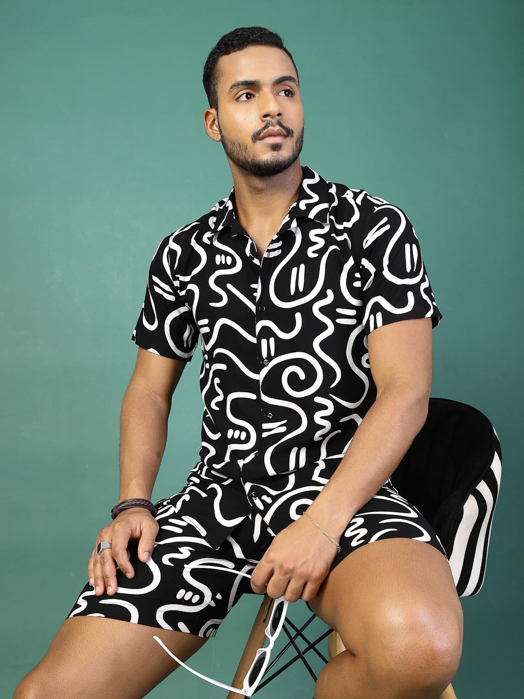Rigo Printed Co-Ord Set For MenS | Casual Shirt & Shorts Night Suit Set | Lounge-Wear Nightdress Shorts Set For MenS | Night W
