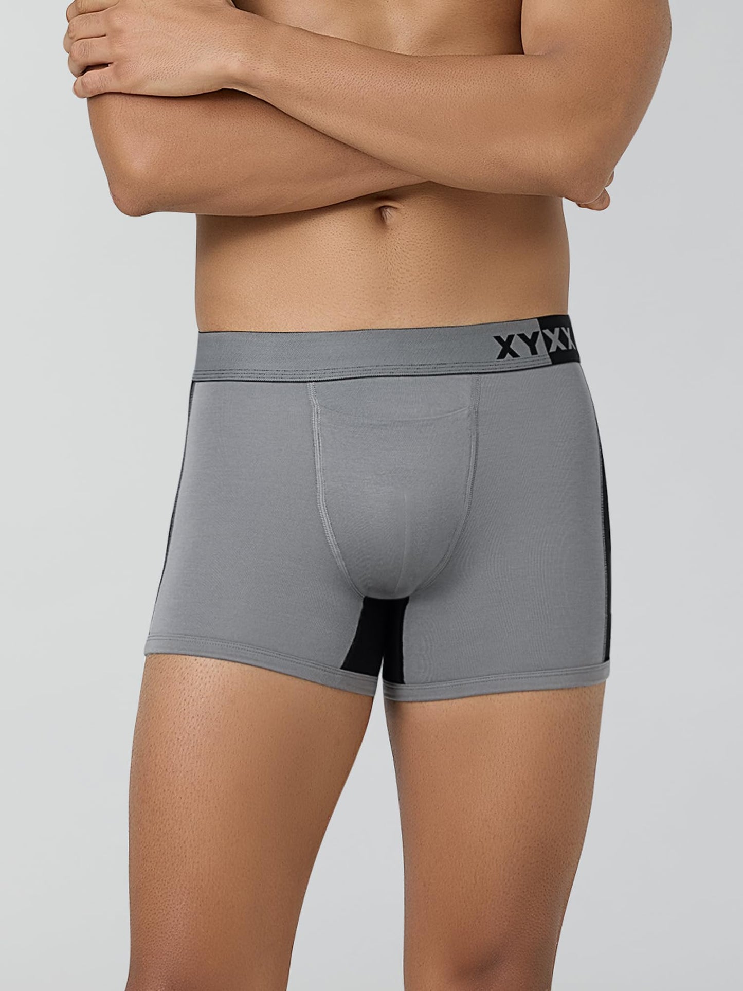 XYXX Mens Underwear Dualist IntelliSoft Antimicrobial Micro Modal Trunk Pack of 2 (Steel Grey & Black;Brilliant Blue & Black Ir