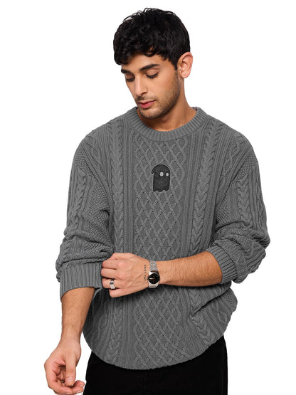 The Souled Store Cable Knit Pullover: Stone Grey Oversized Pullovers for Men and Boys