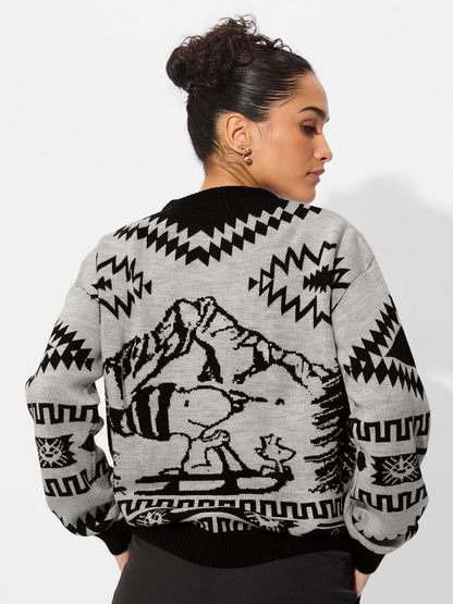 The Souled Store Official Peanuts : Explorer Cable Knit Women Oversized Sweater Grey