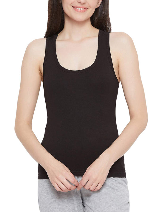 Clovia Womens Cotton Cotton Rich Basic Camisole (CM0008R13_Black_XL)