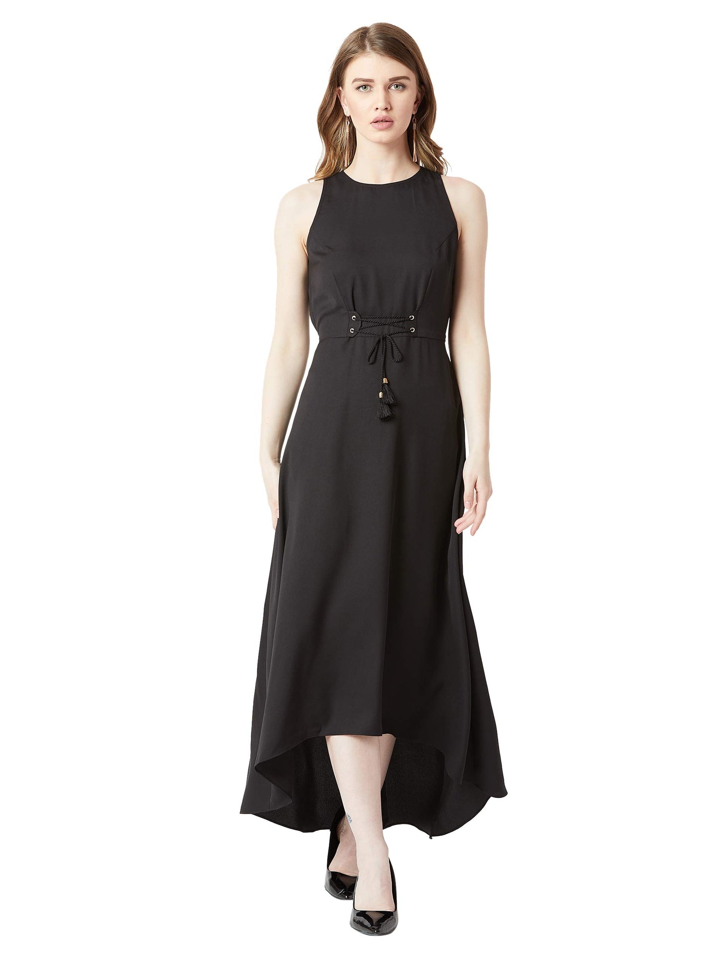 Miss Chase WomenS Crepe A-Line Dress(Mcss19D12-69-62-03,Black,Small)