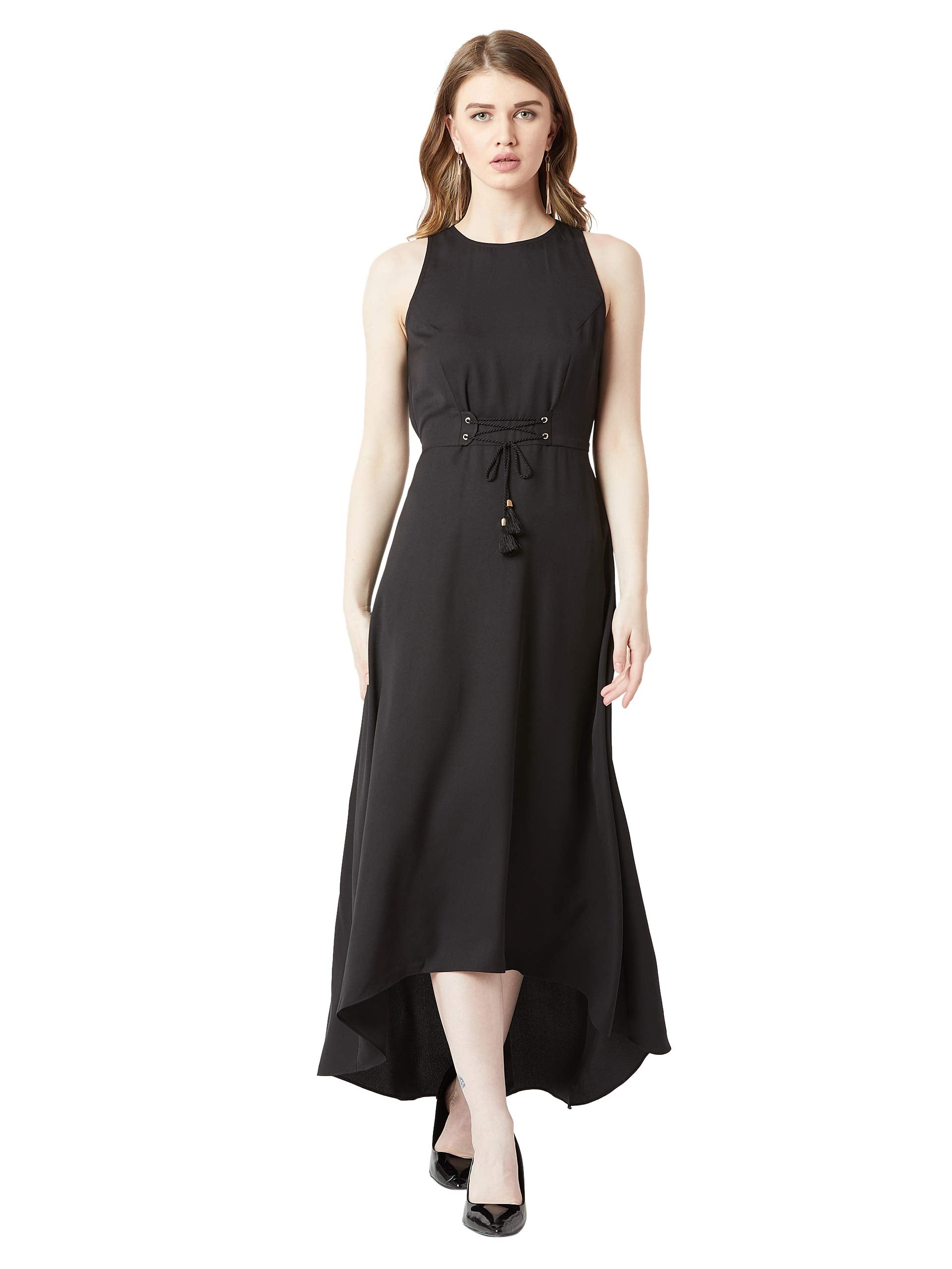 Miss Chase WomenS Crepe A-Line Dress(Mcss19D12-69-62-03,Black,Small)