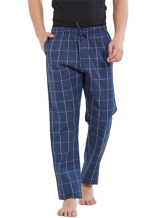 XYXX Mens Super Combed Cotton Checkered Checkmate Pyjamas [Pack of 1] Elasticated Waist, Drawstring | Loungewear for Men in Pin