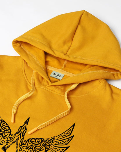 ADRO Men's Cotton Neck Hooded Sweatshirt (H24-BIRD-MU_Mustard