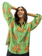 The Souled Store Folk Tiger Women and Girls Long Sleeve Collared Neck Button Down All Over Print Polyester Shirts Green
