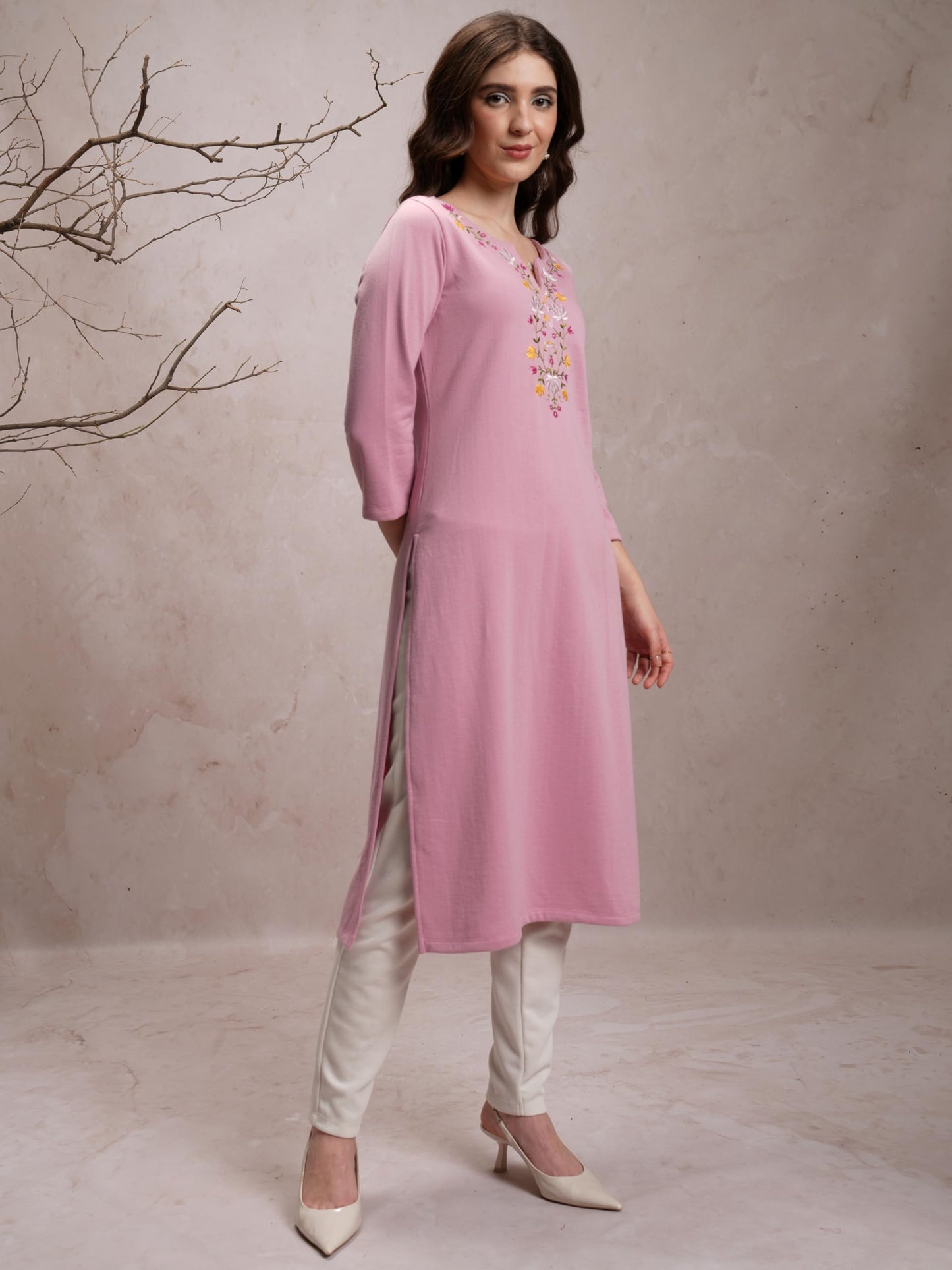 Ketch WomenS Polyester Regular Fit Kurta (Khku000527_Lt Pink