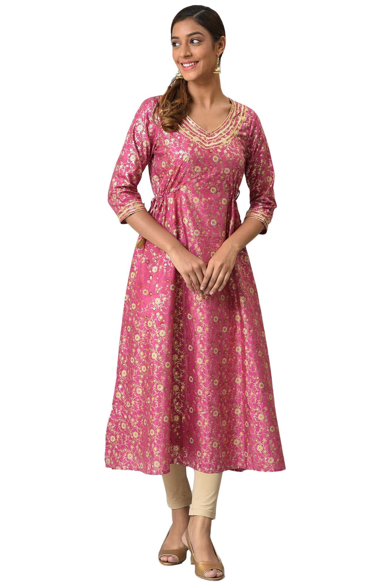 Aurelia Women Lilac Rose Floral Printed A-Line Kurta_22AUA13603-505304_XS