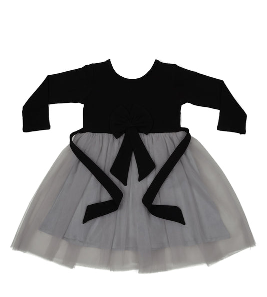 Tagas Girls Contrast Mesh Flounce Sleeve Dress Black