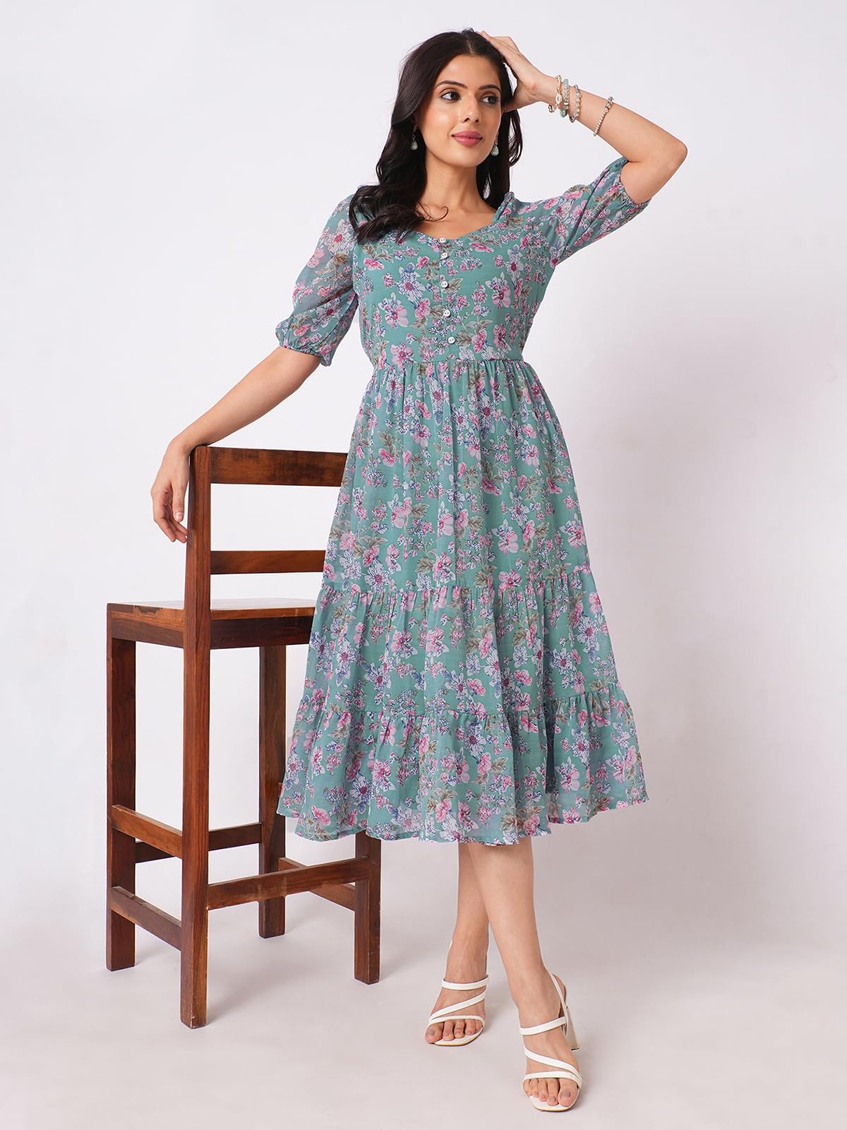 Selvia Western Dress For Women|Georgette Dress For Women| Dress|Floral Printed Dress For Women|One Piece Dress For Women (737Dtk