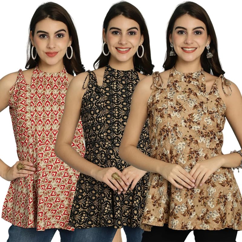 Pinkmint Halter Neck with Tie Back Short Combo Tops for Women ll Fancy Regular Fir Tops ll Casual Wear (Pack of 3)