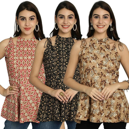Pinkmint Halter Neck with Tie Back Short Combo Tops for Women ll Fancy Regular Fir Tops ll Casual Wear (Pack of 3)