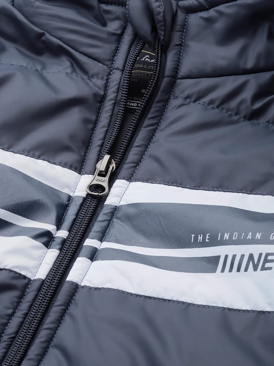 The Indian Garage Co Men Navy Blue Slim Fit Colorblocked Puffer Jacket