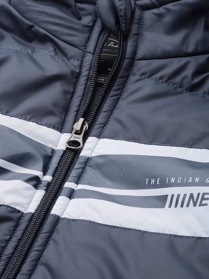 The Indian Garage Co Men Navy Blue Slim Fit Colorblocked Puffer Jacket