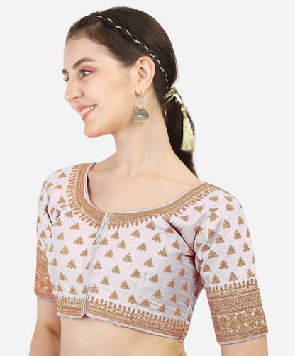 Pujia Mills WomenS Silk Embroidery Sequins Work Readymade Saree Blouse