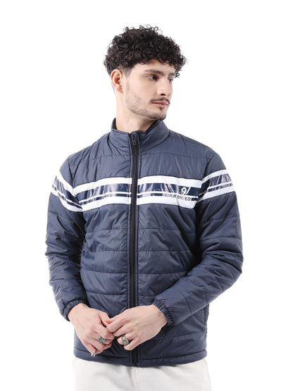 The Indian Garage Co Men Navy Blue Slim Fit Colorblocked Puffer Jacket