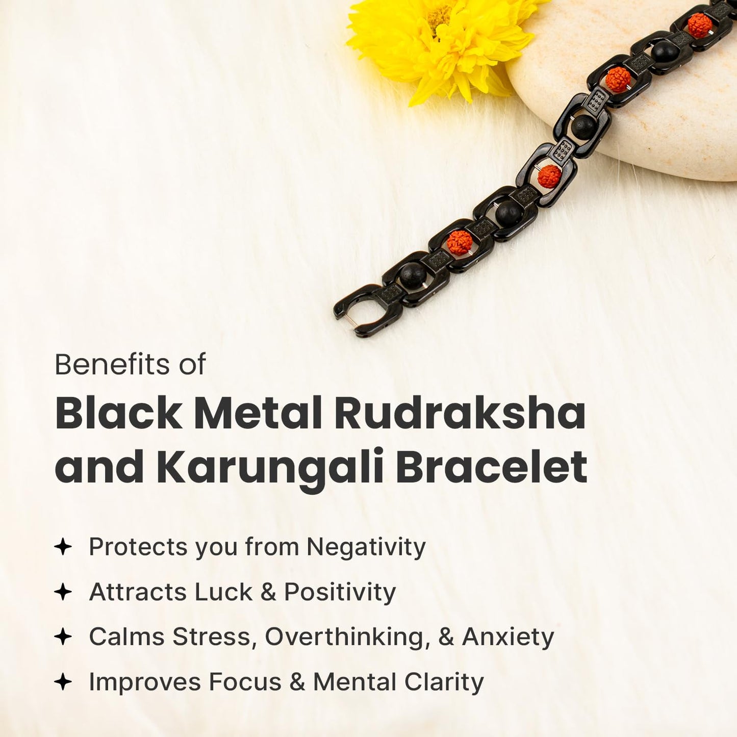 Astrotalk Metal Rudraksha & Karungali Bracelet (Black) | Spiritual Protection & Mental Peace Energy | Ebony Wood & 5 Mukhi Rudraksha Healing Bracelet for Man & Women | Gift for Man & Woman