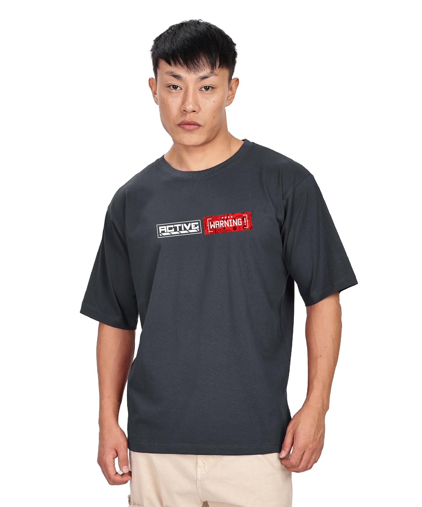SHODOX Mens 100% Cotton Oversized Half Sleeve Tshirt for Men - Drop Shoulder Front and Back Printed Round Neck Tshirts, Relaxed
