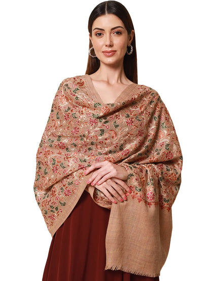 Pashmoda Womens 100% Pure Wool Nalki Embroidered Stole, Shawl and Wrap, Woolmark Certified, Sustainable and Natural Fabric (Size