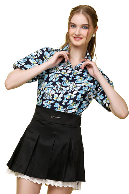 POPWINGS Casual Floral Printed Half-Sleeves Spread Collar Shirt for Women || Stylish Latest Trendy Western Summer Wear Shirt for
