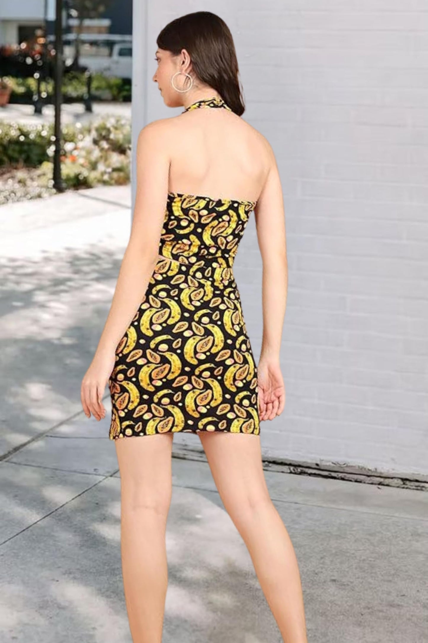 POPWINGS Casual Printed Backless Crop Top & Mini Slit Skirt Co-Ords Set for Women|| Top and Skirt Set for Women Summer Wear || L
