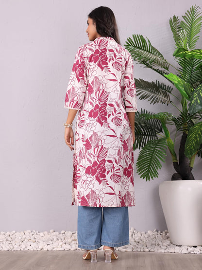 Varanga Women Bold Floral Printed Cotton Flex Kurta  Comfortable And Versatile For Everyday Looks Off White