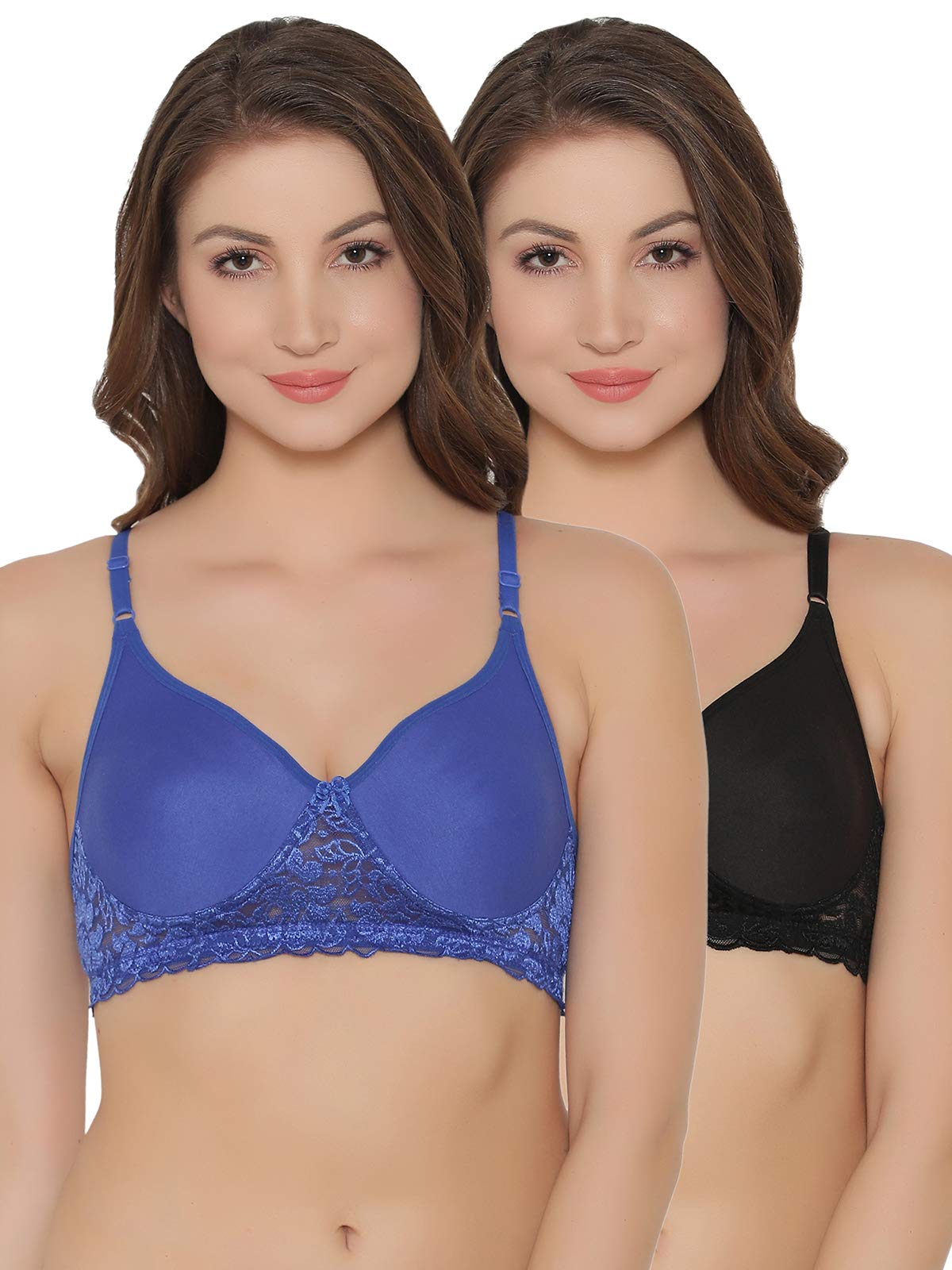 Clovia Womens Pack of 2 Cotton Rich Non-Wired Spacer Cup T-Shirt Bra (COMBRC457_Multi-Coloured_32B)