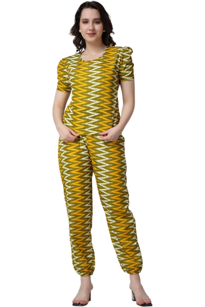POPWINGS Casual Printed Top and Joggers Set for Women || Stylish Summer Co-Ords Set for Women || Round-Neck Top and Joggers Comb
