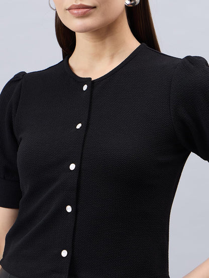 Style Quotient Women Solid Black Polyknit Casual Open Front Shrug