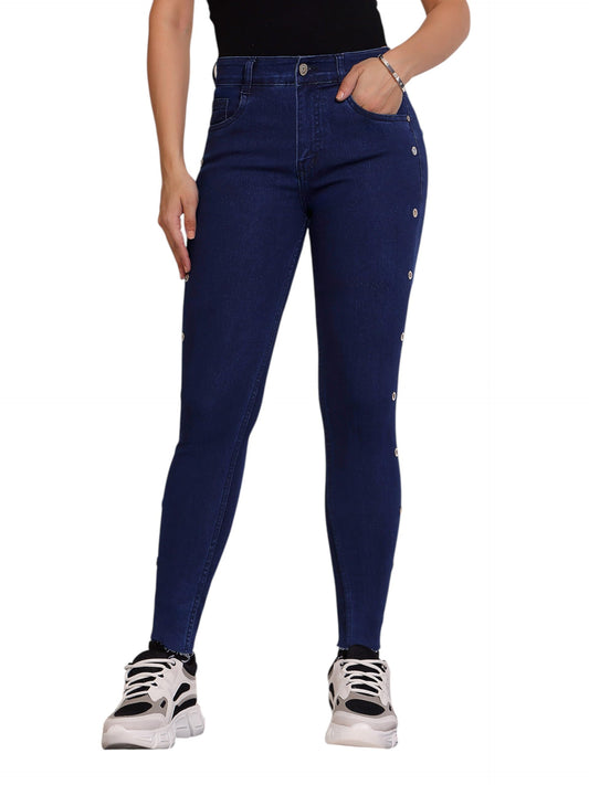 Dolce Crudo Womens Skinny Fit Mid Rise Cropped Length Eyelet Detailing Denim Stretchable Jeans (DOSS25DEN71-29-71-30, Navy Blue