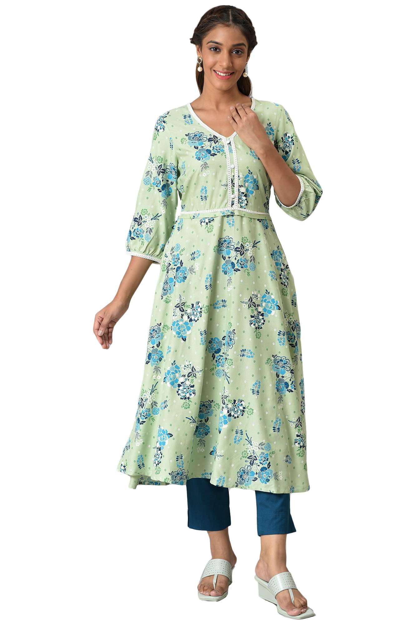 Aurelia WomenS Viscose Regular Kurta (22Aua13369-505802_Green
